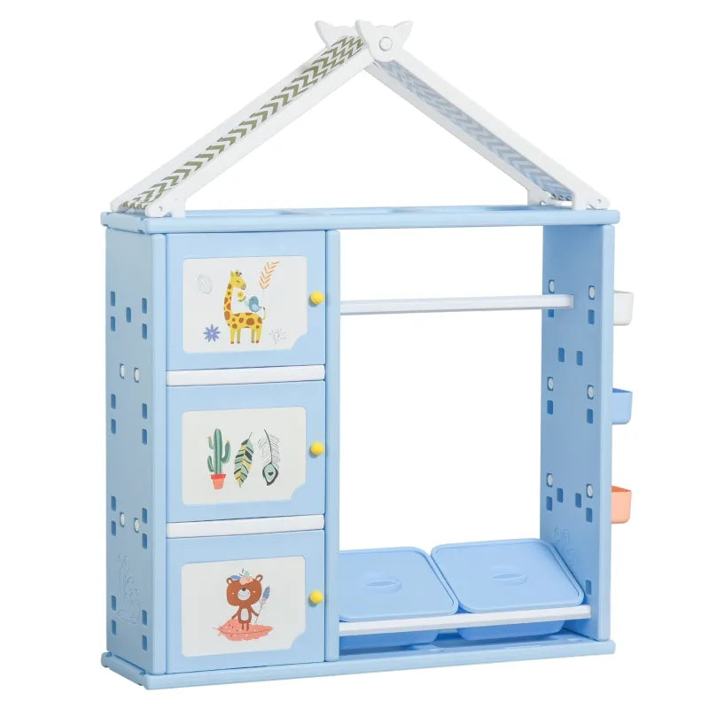 Qaba Kids Toy Organizer and Storage Book Shelf with Multiple Storage Spaces, Orange-1