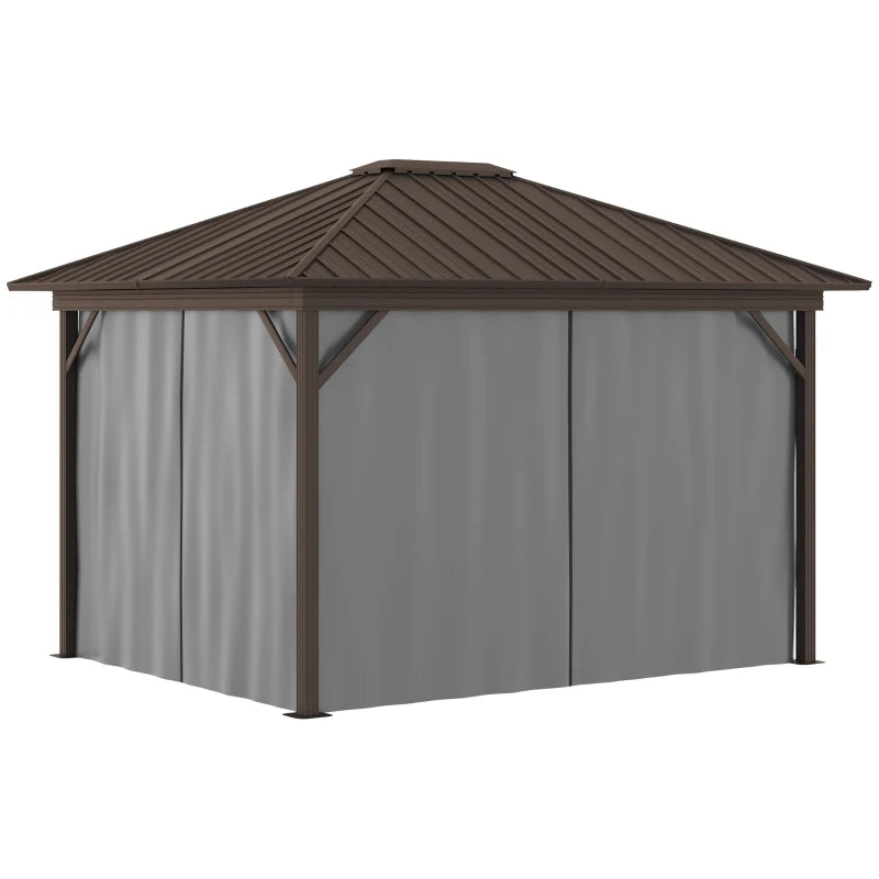 Outsunny 10' x 13' Hardtop Gazebo Canopy with Galvanized Steel Roof, Aluminum Permanent Pavilion Outdoor Gazebo with Top Hook, Netting and Curtains for Patio, Garden, Backyard, Deck