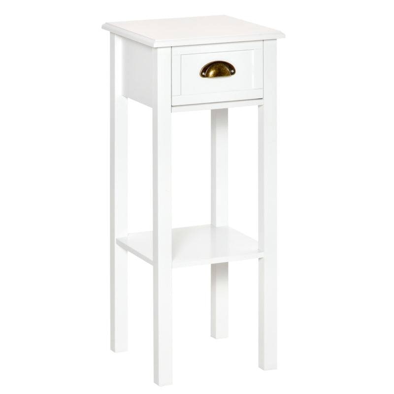 HOMCOM 2-Tier Side Table with Drawer, Narrow End Table with Bottom Shelf, for Living Room or Bedroom, White