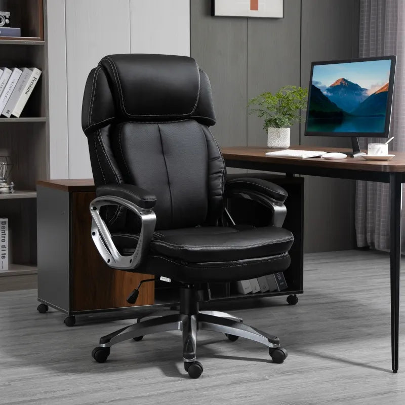 Vinsetto Executive High Back Office Chair Executive Computer Desk Chair with PU Leather, Adjustable Height and Retractable Footrest, Black