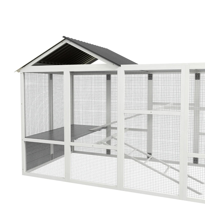 PawHut Wooden Chicken Coop Run for 6 - 10 Chickens, Hen House Add-On with Storage, Perches, 49" x 48" x 12.5", Gray