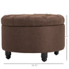 HOMCOM Round Linen-touch Fabric Storage Stool Ottoman Button Tufted Footrest with Removable Lid, Brown