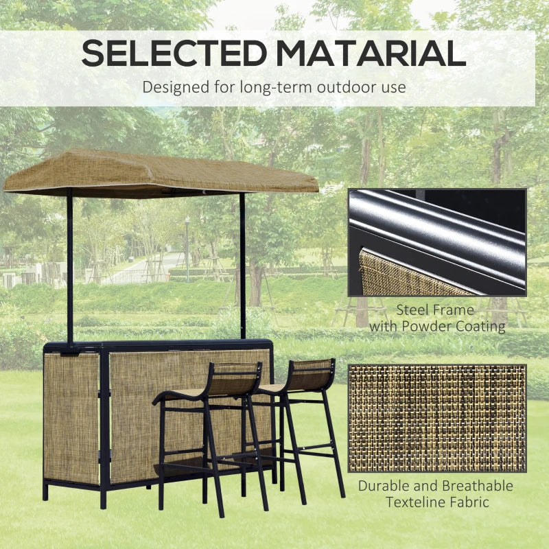 Outsunny Bistro Porch Furniture, Set of 2 Patio Chairs, Folding, Small Outdoor Dining Table, Textured Glass, Angle Adjustable Umbrella, Brown