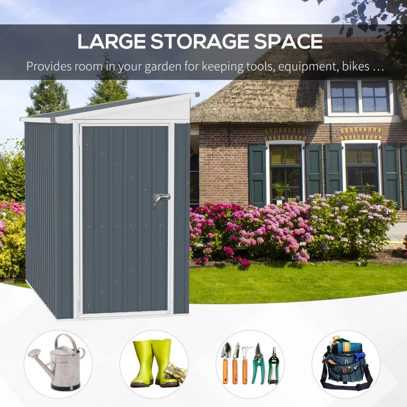 Outsunny 6' x 4' Metal Outdoor Storage Shed, Lean to Shed, Garden Tool Storage House with Lockable Door and 2 Air Vents for Backyard, Patio, Lawn