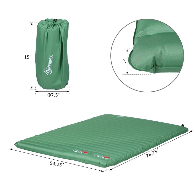 Outsunny Self-Rising Folding Twin Camping/Road Trip Sleeping Pad w/ Durable Design - Green