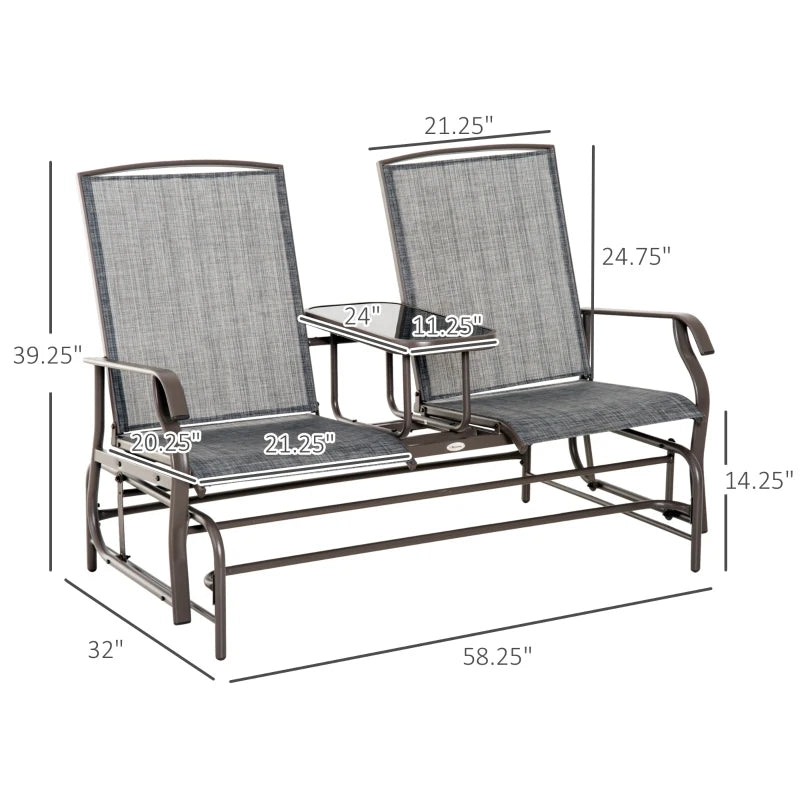 Outsunny Outdoor Glider Chairs with Coffee Table, Patio 2-Seat Rocking Chair Swing Loveseat with Breathable Sling for Backyard, Garden, and Porch, Beige
