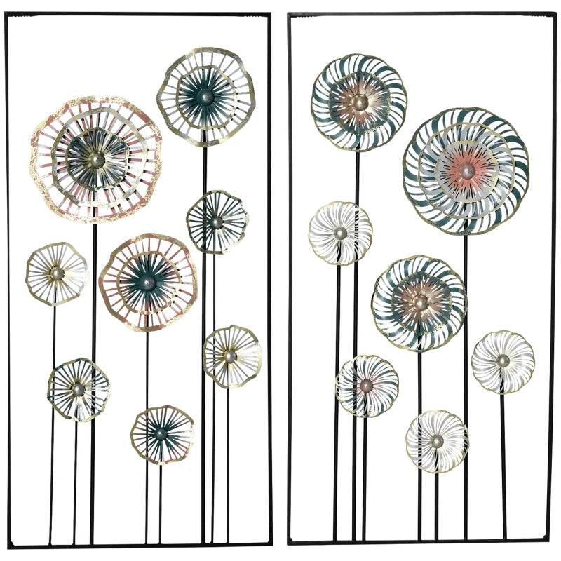 HOMCOM 3D Metal Wall Art Set of 2 Modern Lotus Leaves Hanging Wall Sculpture Home Décor 20"x32"x2, Grey and Gold