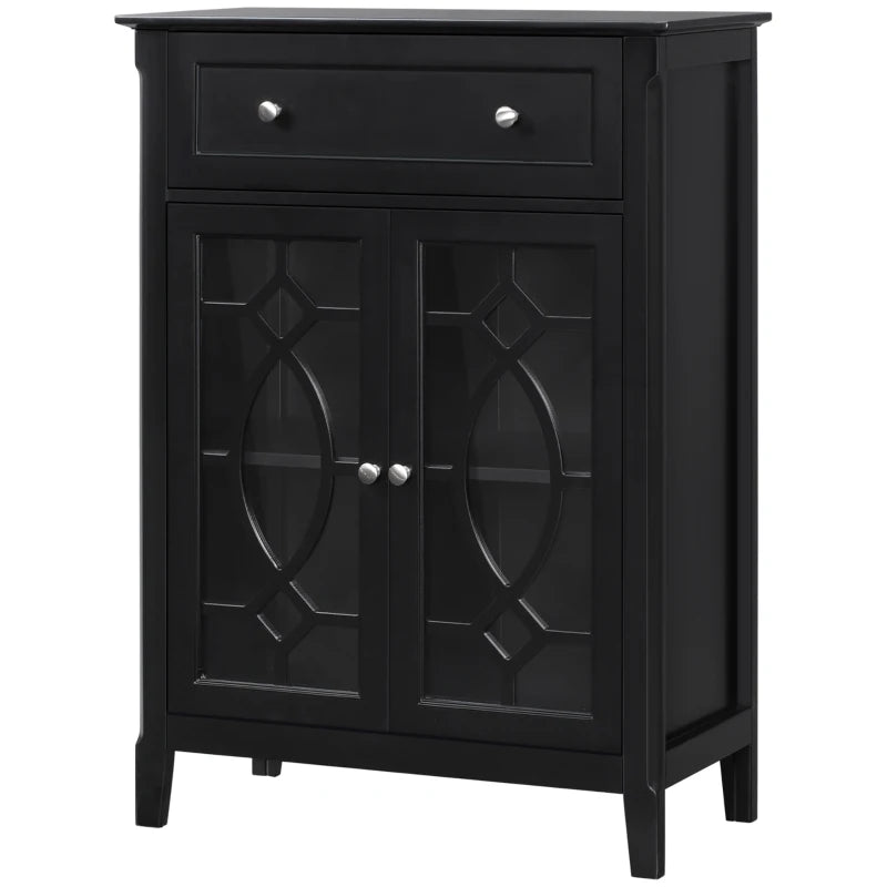 HOMCOM Sideboard Buffet Cabinet, Kitchen Storage Cabinet, Accent Cabinet with Drawer, Double Glass Doors and Adjustable Shelves for Living Room, Bedroom, Entryway, Black