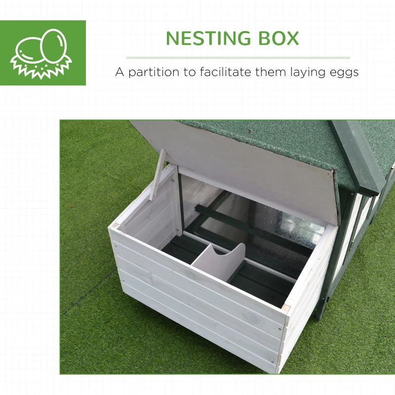 PawHut 77" Wooden Chicken Coop Hen House Poultry Cage with Weatherproof Roof, Nesting Box, Enclosed Run and Removable Tray for Outdoor Backyard, Green