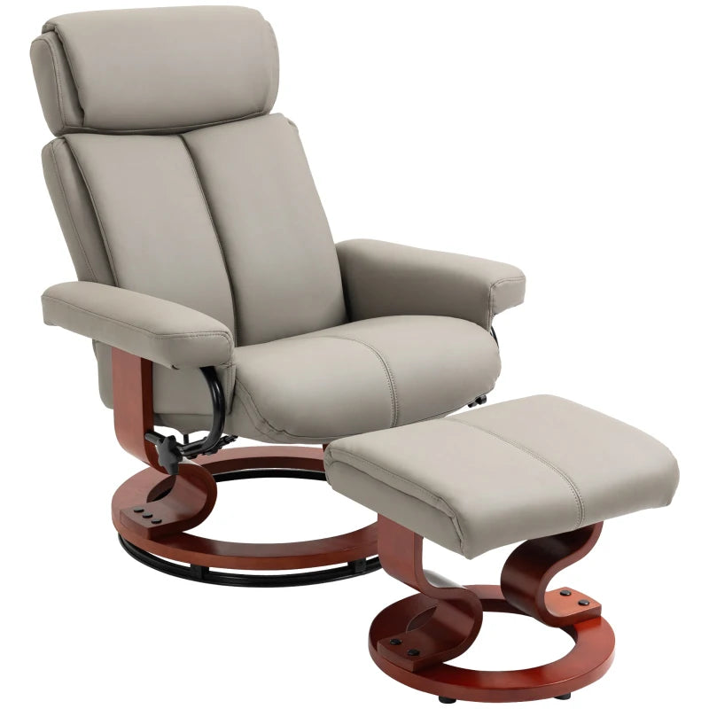 HOMCOM Recliner Chair with Ottoman, 360° Swivel Reclining Chair with Wood Base and Matching Footrest, Grey