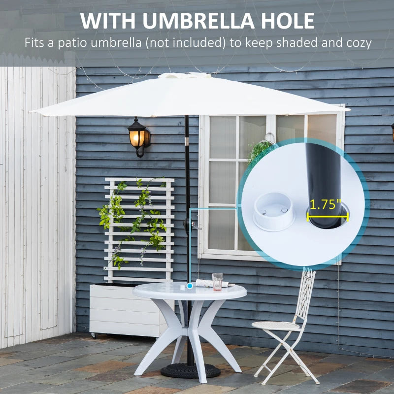 Outsunny Patio Dining Table with Umbrella Hole Round Outdoor Bistro Table for Garden Lawn Backyard, White