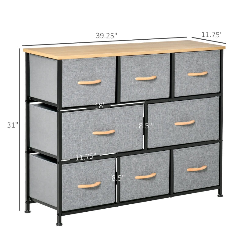 HOMCOM Storage Chest Organizer with Foldable Linen Drawers and Handles, Light Grey