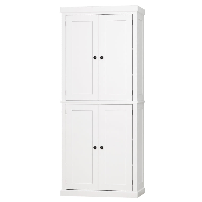 HOMCOM Natural Wood Grain Stand Alone Kitchen Pantry with Two Large Storage Areas, Adjustable Shelving and Elegant Design - White