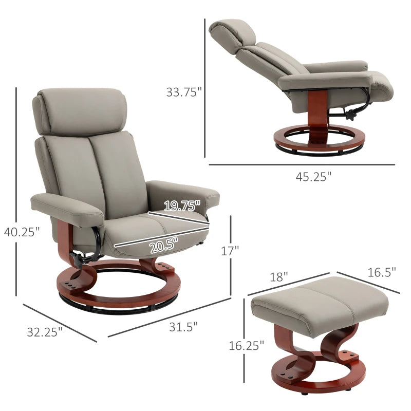 HOMCOM Recliner Chair with Ottoman, 360° Swivel Reclining Chair with Wood Base and Matching Footrest, Black