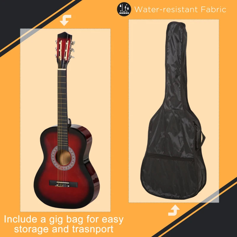 Soozier 36" Kids Acoustic Guitar Set with Easy Strings, Picks, and Waterproof Case Included, Beginner Acoustic Guitar for Kids, Portable Acoustic Child Guitar, Wine Red