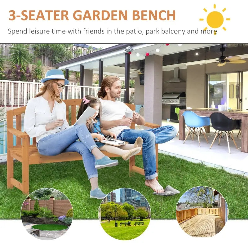 Outsunny 56" Outdoor Wood Bench, 2-Seater Wooden Garden Bench with Slatted Seat, Backrest & Arm Rests for Patio, Porch, Poolside, Balcony, Natural