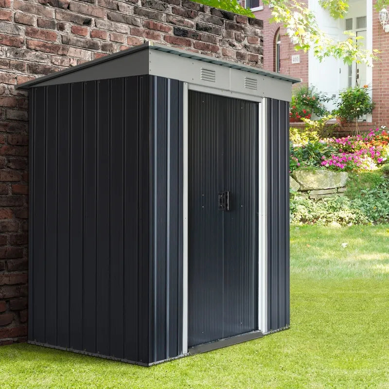 Outsunny 8' x 4' Metal Outdoor Storage Shed, Garden Tool Storage House Organizer with Sliding Doors, Lock and 2 Vents, for Backyard Patio Lawn, Black