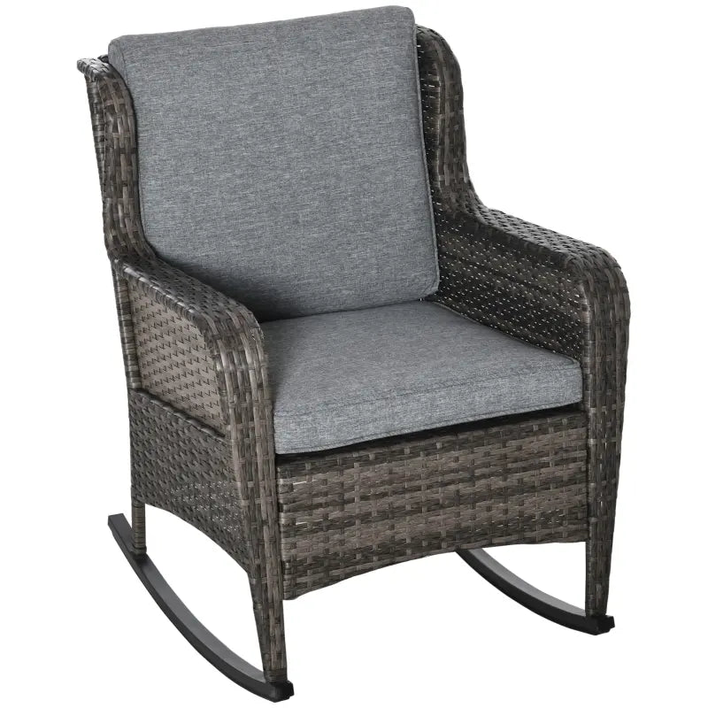 Outsunny Patio Wicker Rocking Chair, Outdoor PE Rattan Swing Chair w/ Soft Cushions, Classic Style for Garden, Patio, Lawn, Mixed Grey
