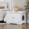PawHut Hidden Litter Box Enclosure Furniture with Storage, Adjustable Divider, Indoor Pet House Side Table, White