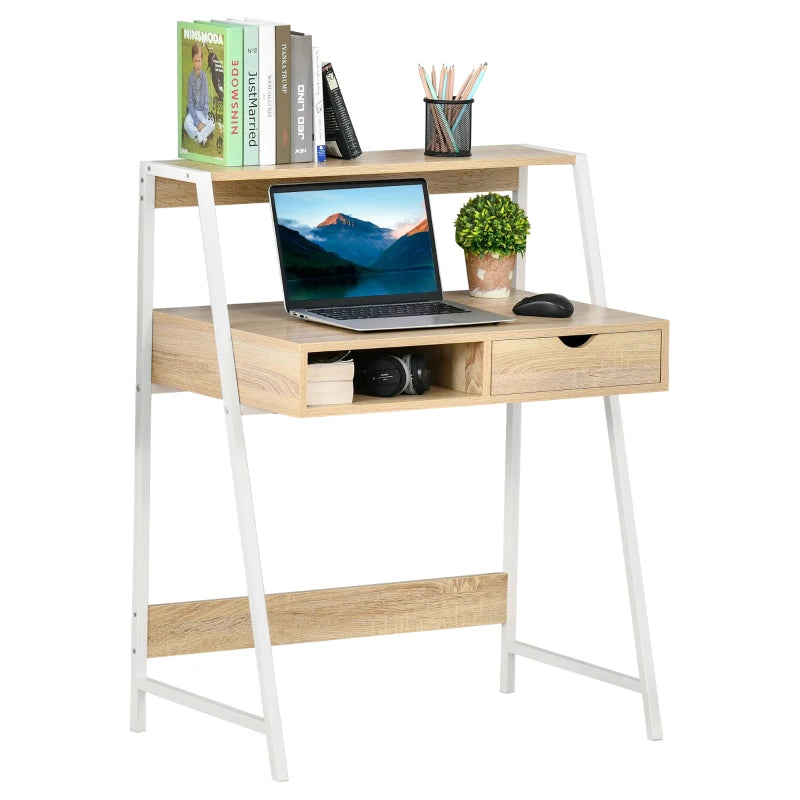 HOMCOM Home Office desk, Computer Desk for Small Spaces, Writing Table with Drawer and Storage Shelves, Grey