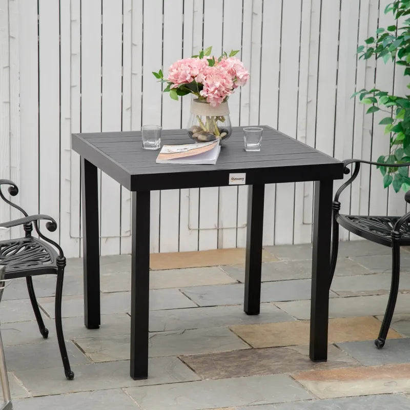 Outsunny Patio Dining Table for 4, Rectangular Aluminum Outdoor Table for Garden Lawn Backyard, Black