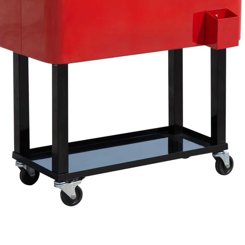 Outsunny 80 Quart Steel Portable Rolling Storage Cooler Cart - Red