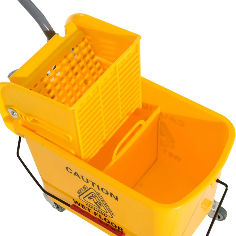 5 Gal. Yellow Plastic Steel Janitor Mop Bucket with Down Press Wringer and  Wheels