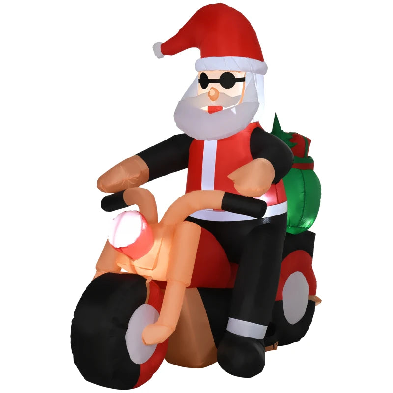 HOMCOM 6' Christmas Inflatable Santa Claus Riding A Motorcycle with Toy Bag, Outdoor Blow-Up Yard Decoration with LED Lights Display