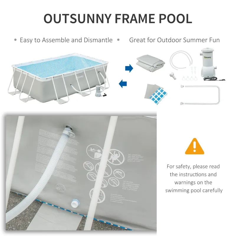 Outsunny 14' x 10' x 3' Above Ground Swimming Pool, Non-Inflatable Rectangular Steel Frame Pool with Filter Pump, Safety Ladder for 1-6 People, Brown