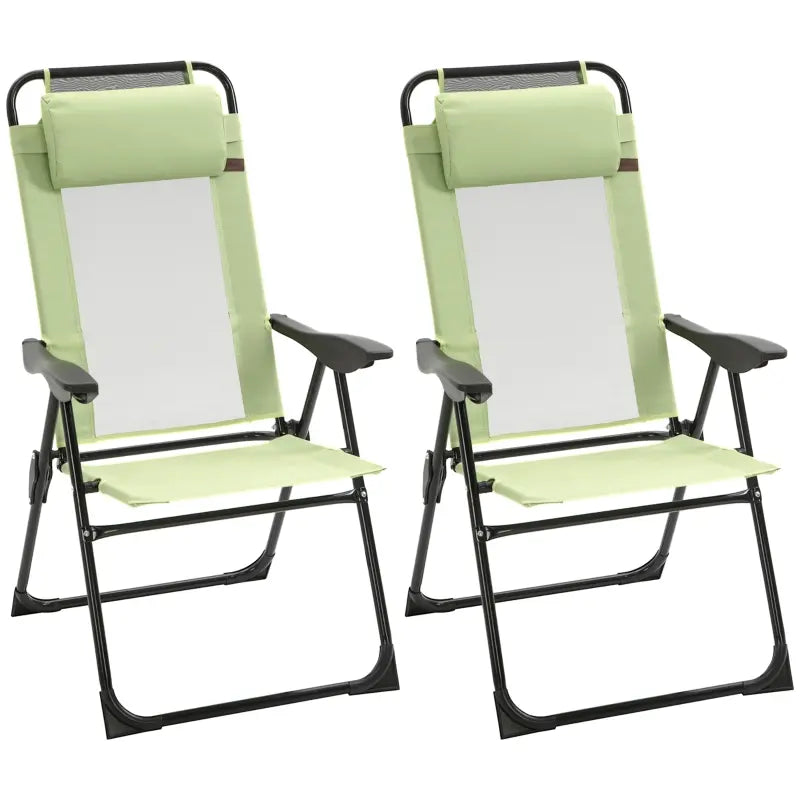 Outsunny Set of 2 Folding Patio Chairs, Camping Chairs with Adjustable Sling Back, Removable Headrest, Armrest for Garden, Backyard, Lawn, Red