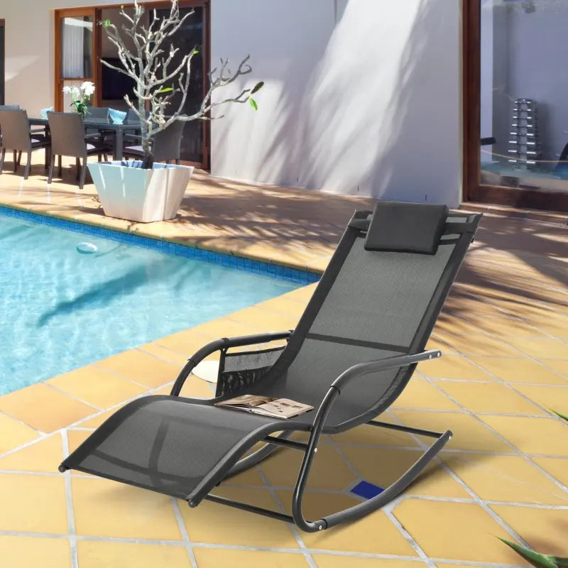 Outsunny Aluminum Mesh Fabric Outdoor Curved Chaise Sun Lounge Chair - Black
