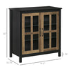 HOMCOM Kitchen Sideboard, Glass Door Buffet Cabinet, Accent Cupboard with Adjustable Storage Shelf, Black Wood Grain