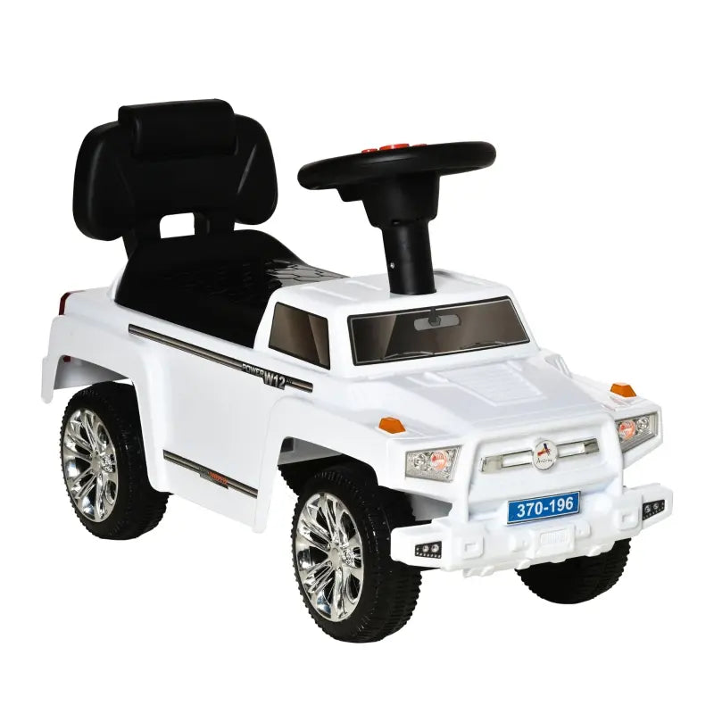 ShopEZ USA Kids Ride on Push Car, SUV Style Sliding Walking Car for Toddle with Horn, Music, Working Lights, Hidden Storage and Anti-dumping System, White