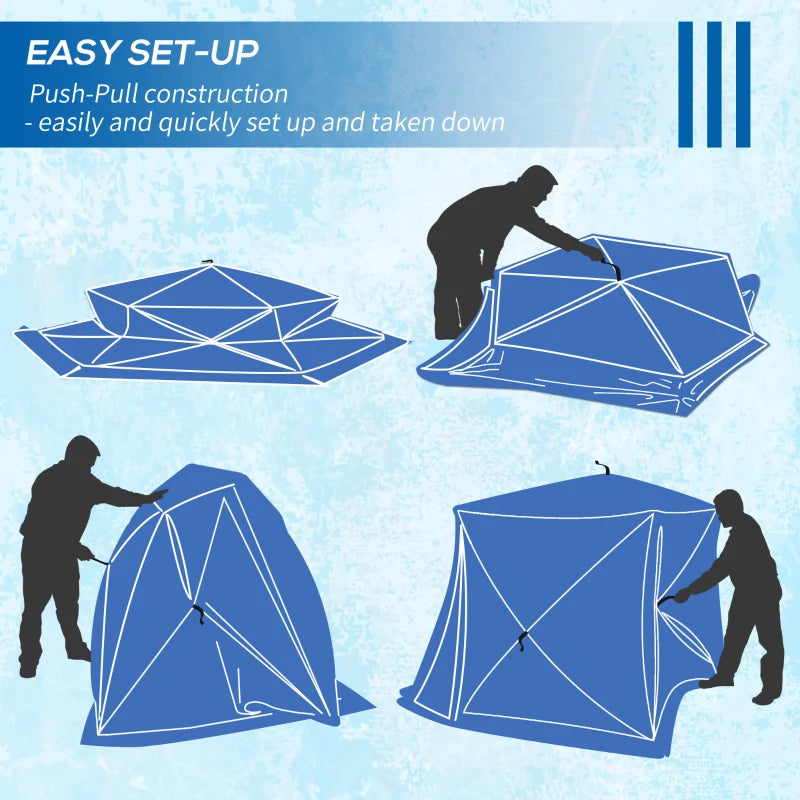 Outsunny 4 Person Insulated Ice Fishing Shelter, Pop-Up Portable Ice Fishing Tent with Carry Bag, Two Doors and Anchors for -22℉, Dark Blue