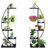 Outsunny 5 Tier Metal Plant Stand, Half Moon Shape Curved Flower Pot Holder Shelf, 2 Pack, Black