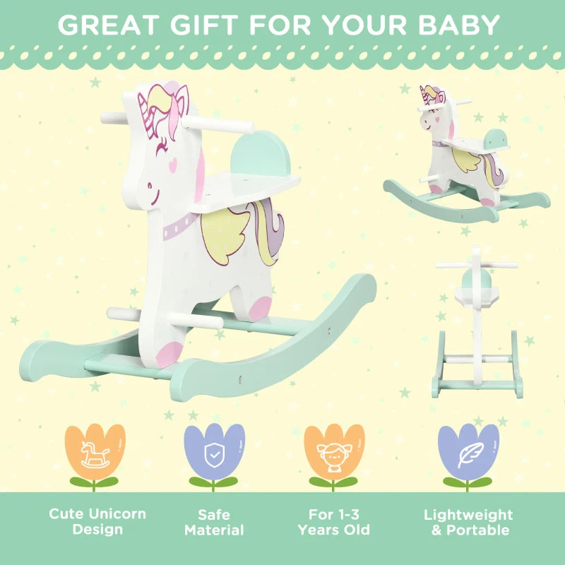 Qaba Wooden Rocking Horse Toddler Baby Ride-on Toys for Kids 1-3 Years with Classic Design & Solid Workmanship, White