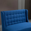 HOMCOM Wingback Double Sofa Linen Fabric Upholstery Button Tufted Loveseat Armless Couch Modern Contemporary Living Room Settee with Wood Legs, Blue