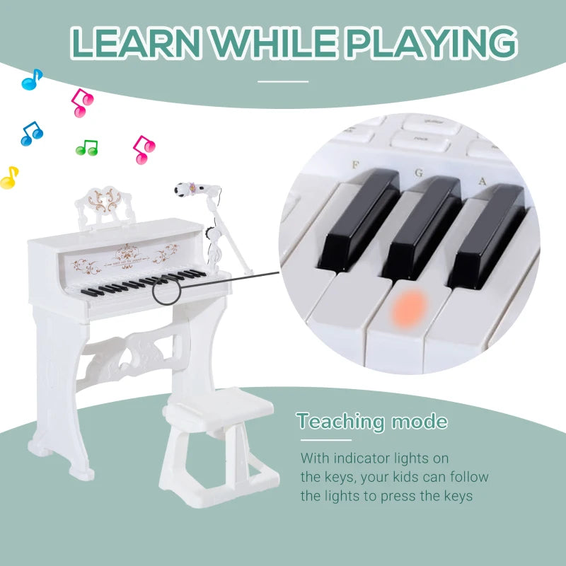 Qaba 32 Key Princess Electronic Kids Keyboard with Stool and Microphone - White