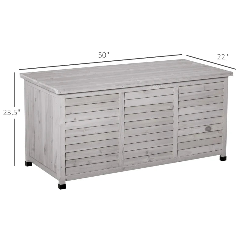 Outsunny 75 Gallon Wooden Deck Box, Outdoor Storage Container with Aerating Gap & Weather-Fighting Finish, Grey