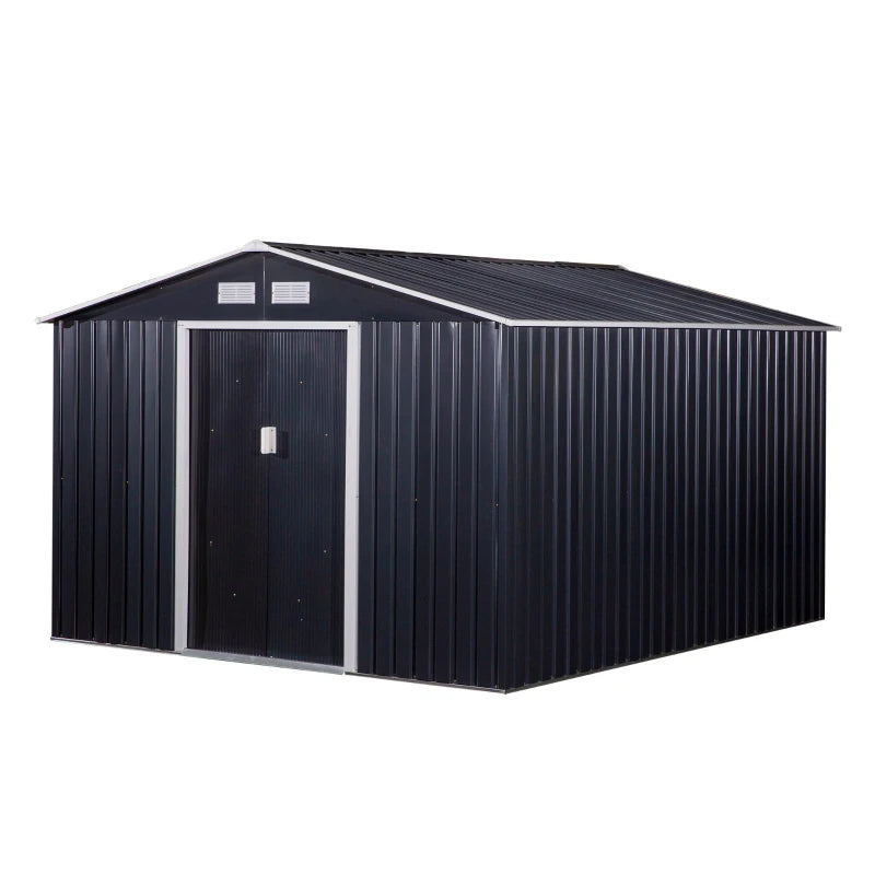Outsunny 9' x 6' Metal Storage Shed Garden Tool House with Double Sliding Doors, 4 Air Vents for Backyard, Patio, Lawn, Silver