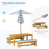 Outsunny Kids Wooden Table Bench Set, w/ Soft Cushions Removable Umbrella, Aged 3-8