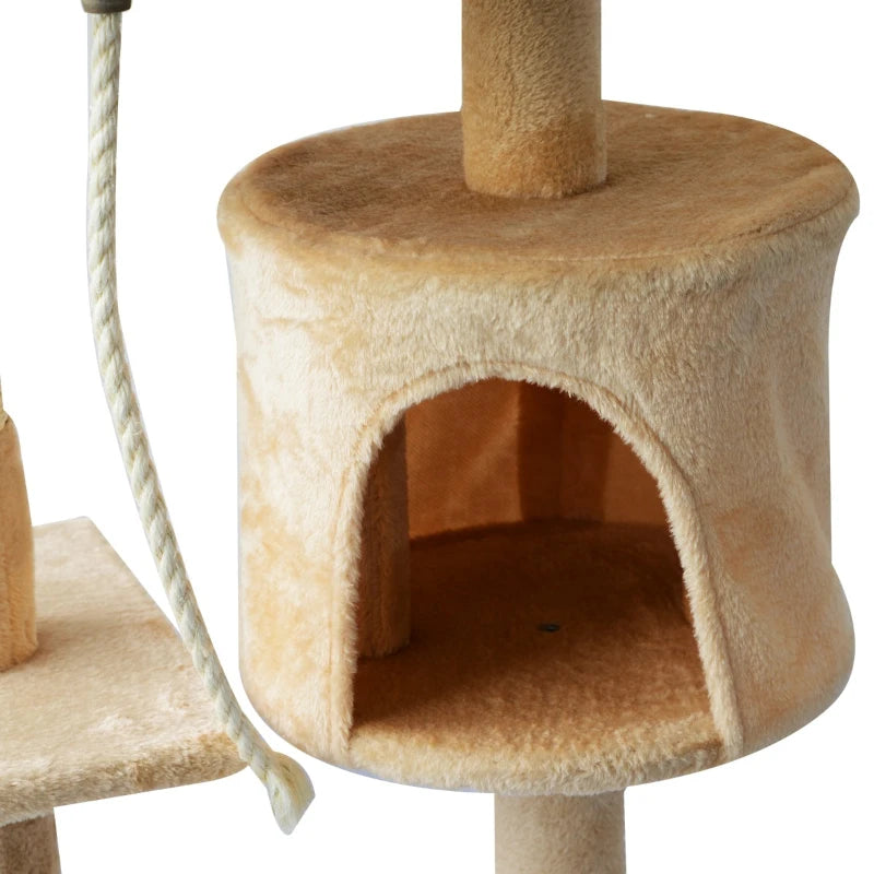 PawHut 56" Cat Tree Activity Condo Luxury Pine Wood  with Hamster-Wheel, Sisal Scratching Posts, Elevated Perches, & Roomy Interior