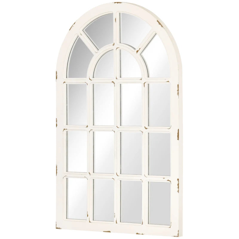 HOMCOM 41" x 31.5" Rustic Wall Mirror, Arch Window Mirror for Wall, Natural