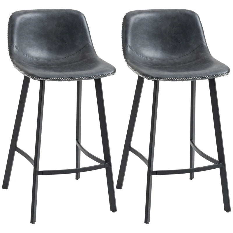 HOMCOM 27.25" Counter Height Bar Stools, Industrial Kitchen Stools, Upholstered Armless Bar Chairs with Back, Steel Legs, Set of 2, Black