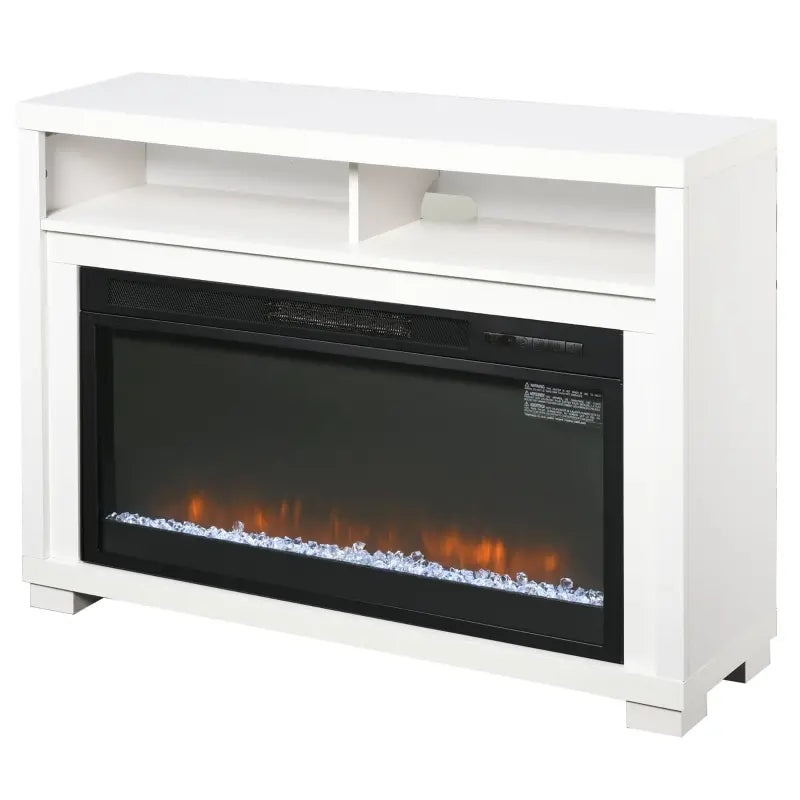 HOMCOM 43.75" W x 31.5" H Electric Fireplace Mantel TV Stand, Media Console Center Cabinet with Two Shelves and Remote Control, White