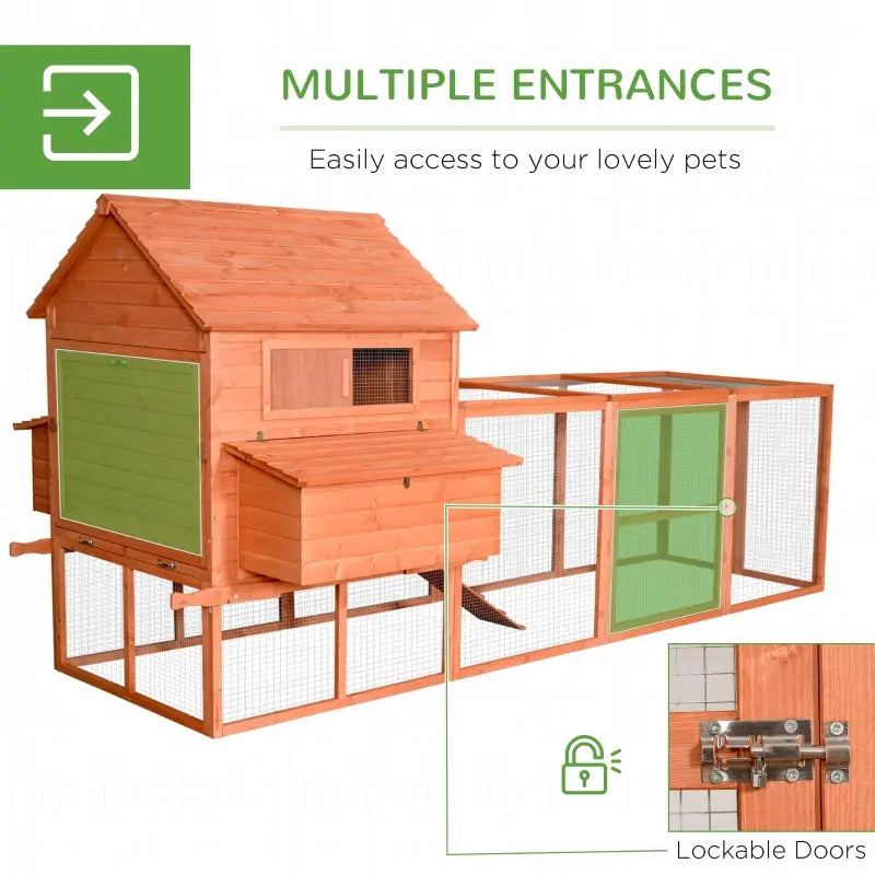 PawHut 145" Chicken Coop Large Chicken House Rabbit Hutch Wooden Poultry Cage Pen Garden & Backyard with Run & Inner Hen House Space