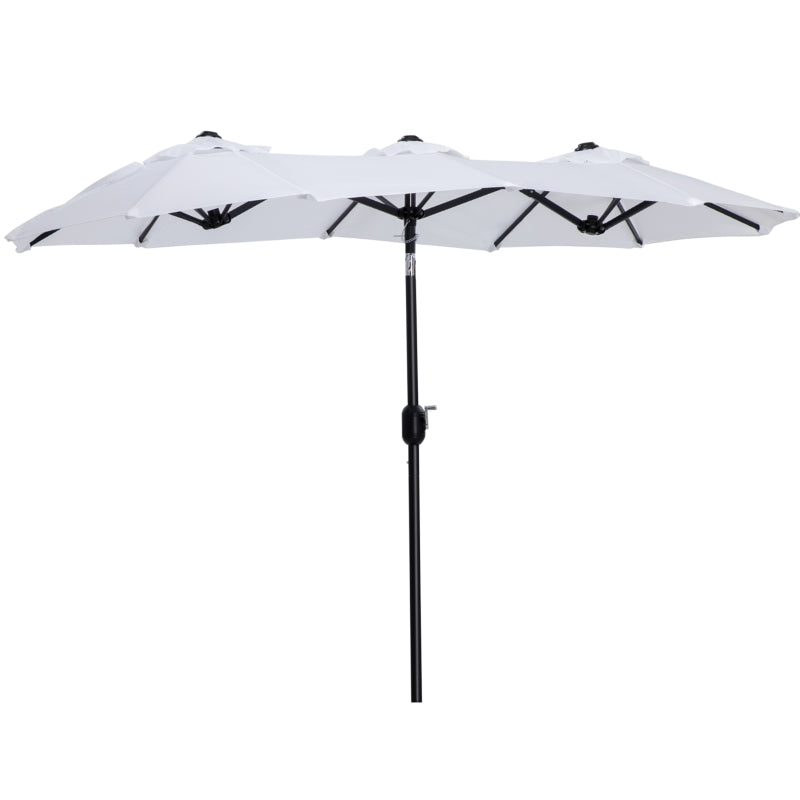 Outsunny Double-sided Patio Umbrella 9.5' Large Outdoor Market Umbrella with Push Button Tilt and Crank, 3 Air Vents and 12 Ribs, for Garden, Deck, Pool, White
