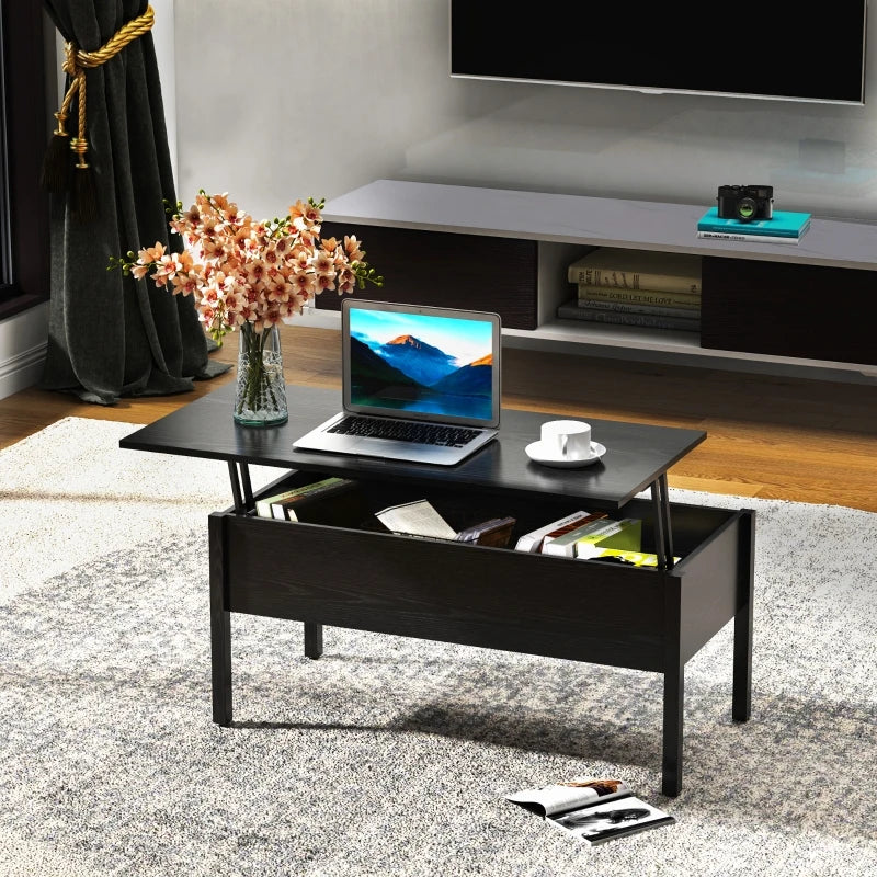 HOMCOM Wood Living Room End Table Furniture With Lift Top Storage Space, Black