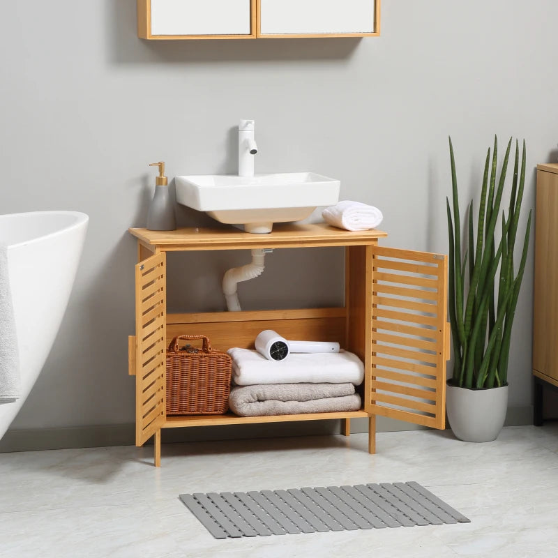kleankin Wooden Under Sink Bathroom Floor Storage Cabinet with