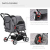 PawHut Travel Pet Stroller for Dogs, Cats, One-Click Fold Jogger Pushchair with Swivel Wheels, Brakes, Basket Storage, Safety Belts, Adjustable Canopy, Zippered Mesh Window Door, Brown